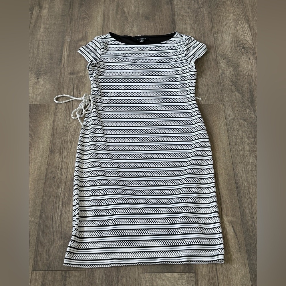 Sharagano Black and White Midi Dress with Classic Charm Size 6 Business Casual